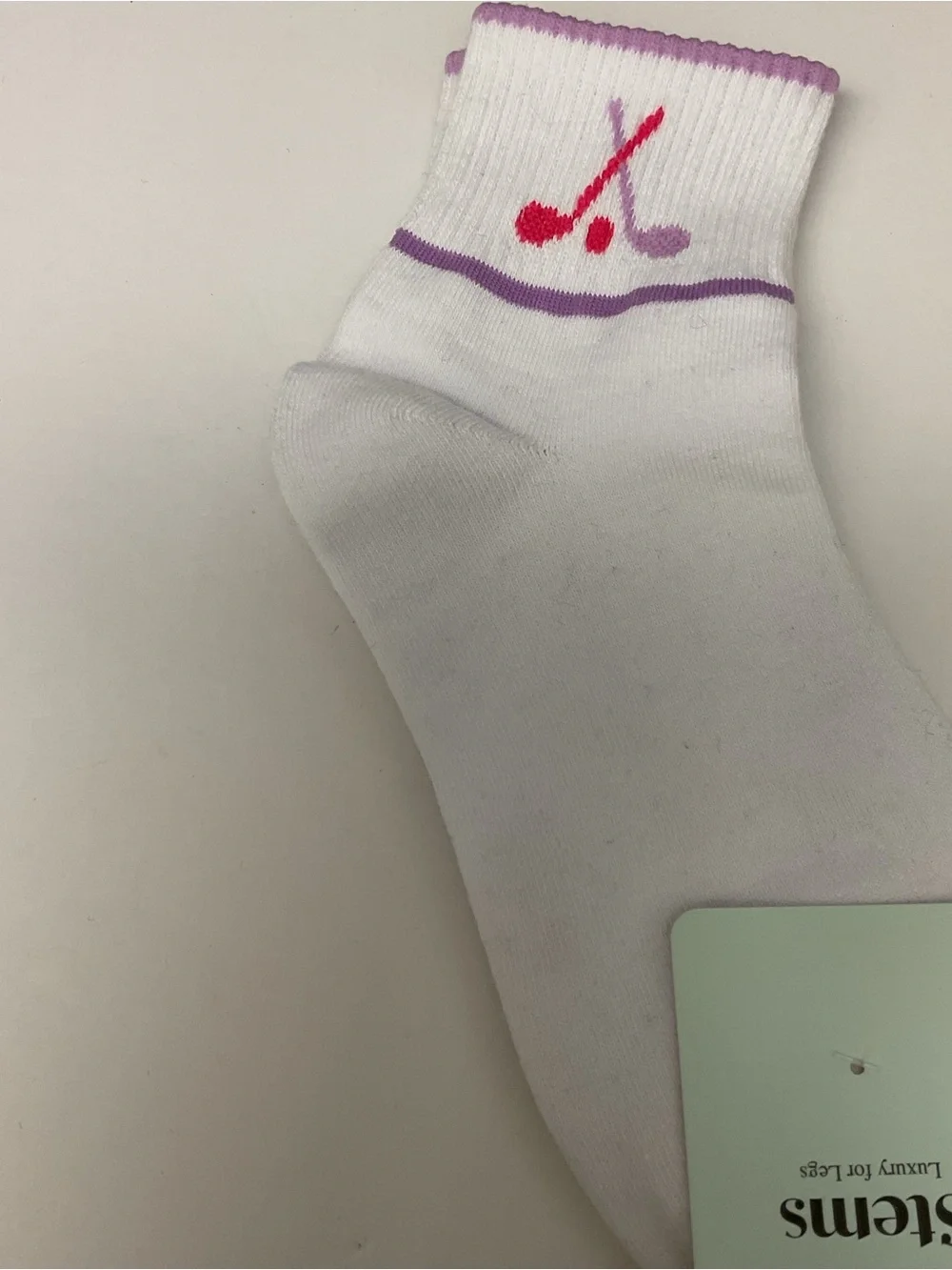 STEMS WOMENS COTTON ANKLE SOCKS GOLF PATTERN WHITE WITH MAUVE OS NWT